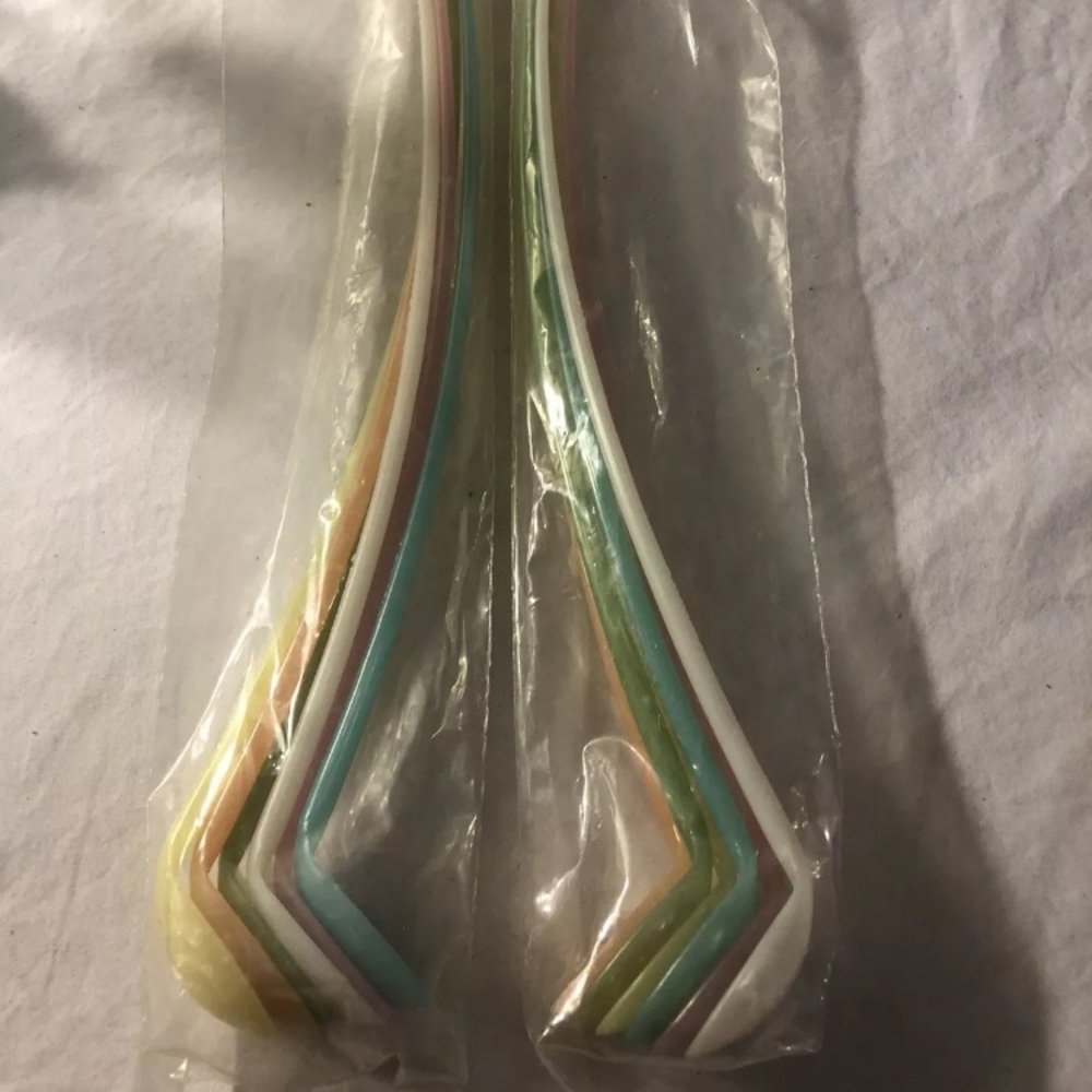 12 New In Package Vintage Long Tupperwear Spoons Pastel Dessert